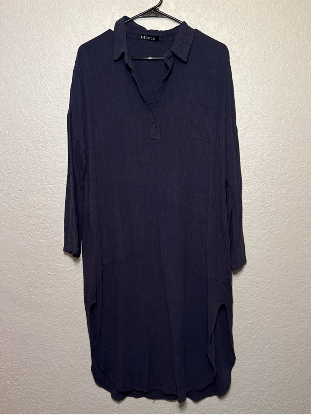 Navy Long-Sleeve Shirt Dress